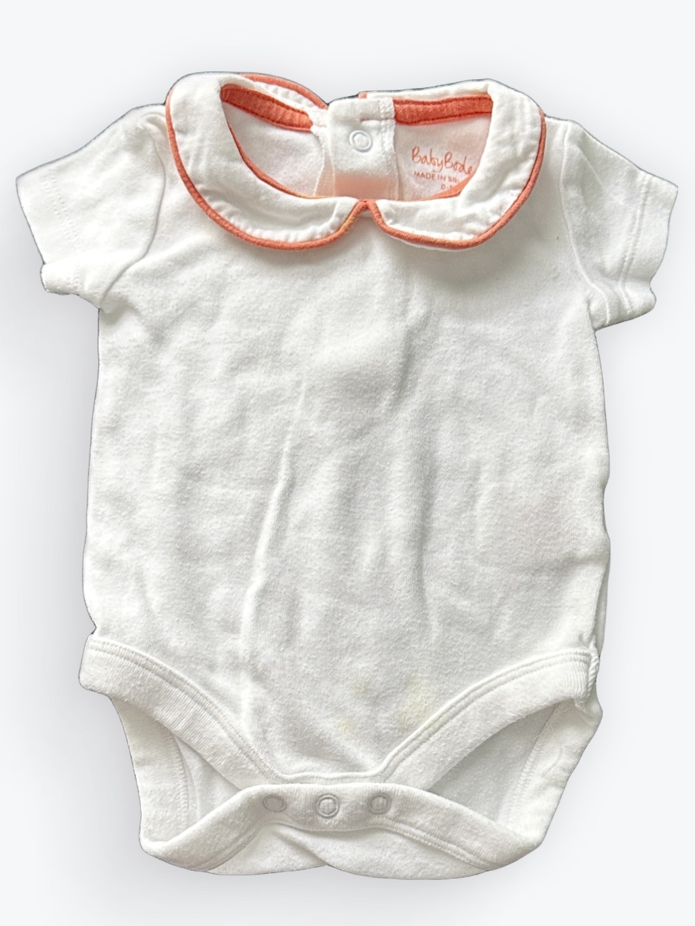 Mini Boden Coral-Trimmed Short White Unisex Layette One-Piece Bodysuit~0-3 Month